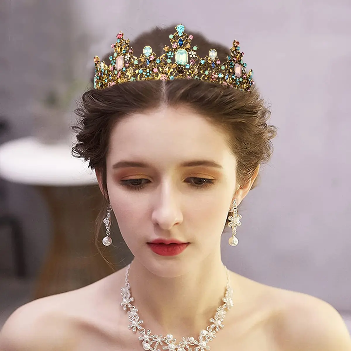 Didder Vintage Crowns & Tiaras for Girls & Women | Elegant Princess Headpiece, 6.5-inch Diameter, Alloy & Rhinestones - view 3