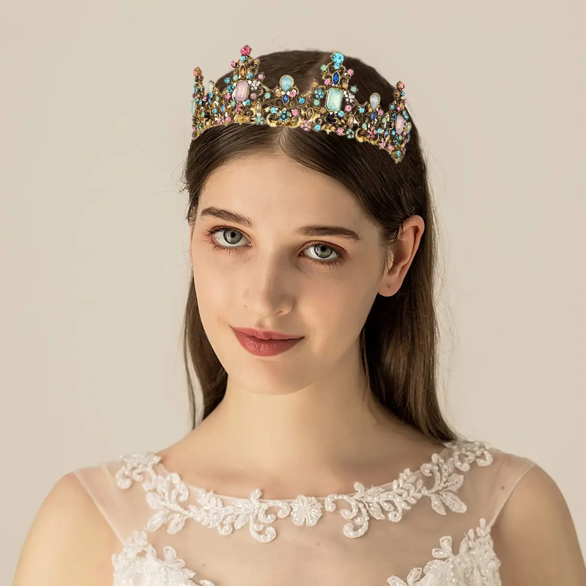 Didder Vintage Crowns & Tiaras for Girls & Women | Elegant Princess Headpiece, 6.5-inch Diameter, Alloy & Rhinestones - view 4