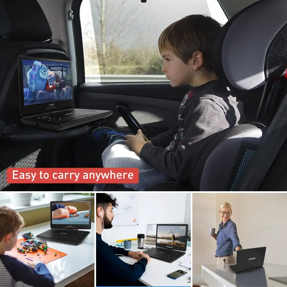 PJGCWB 14.1" HD Swivel Screen Portable DVD Player with Car Headrest Mount | 4-6 Hour Battery - view 4