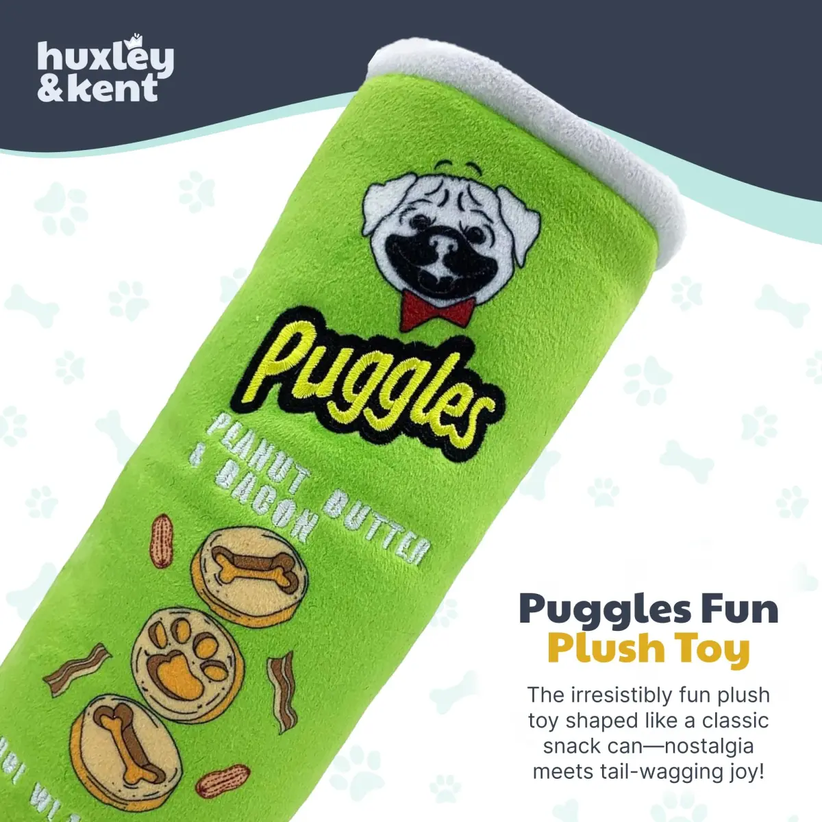 Huxley & Kent Power Plush Squeaky Dog Toy, Puggles Can, Small (6.5 x 2.5 x 2.5 inches / 16.5 x 6.4 x 6.4 cm) - view 2