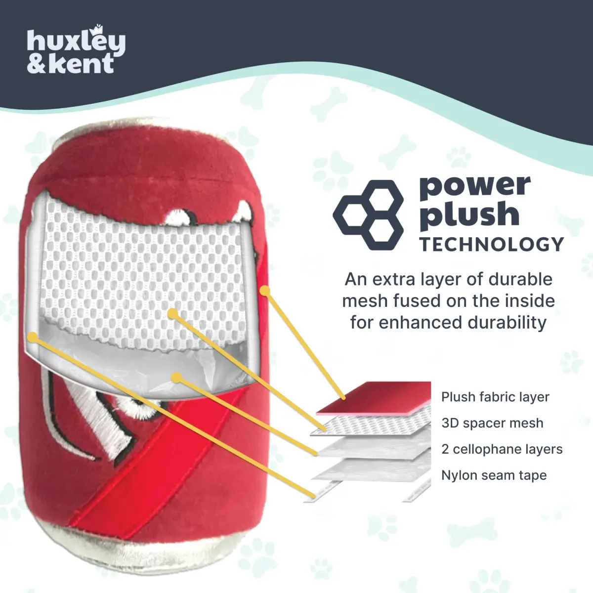 Huxley & Kent Power Plush Squeaky Dog Toy, Puggles Can, Small (6.5 x 2.5 x 2.5 inches / 16.5 x 6.4 x 6.4 cm) - view 3