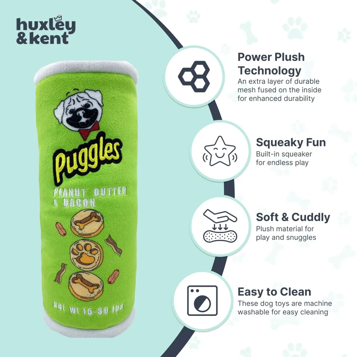 Huxley & Kent Power Plush Squeaky Dog Toy, Puggles Can, Small (6.5 x 2.5 x 2.5 inches / 16.5 x 6.4 x 6.4 cm) - view 4