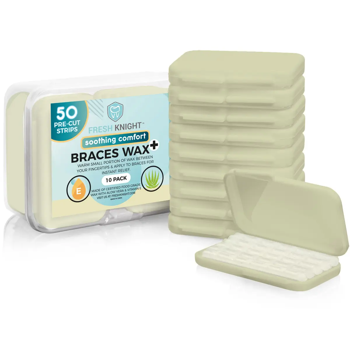Fresh Knight Braces Wax Aloe Green 50 Strips (10 Cases) | Orthodontic Comfort Wax - main product image