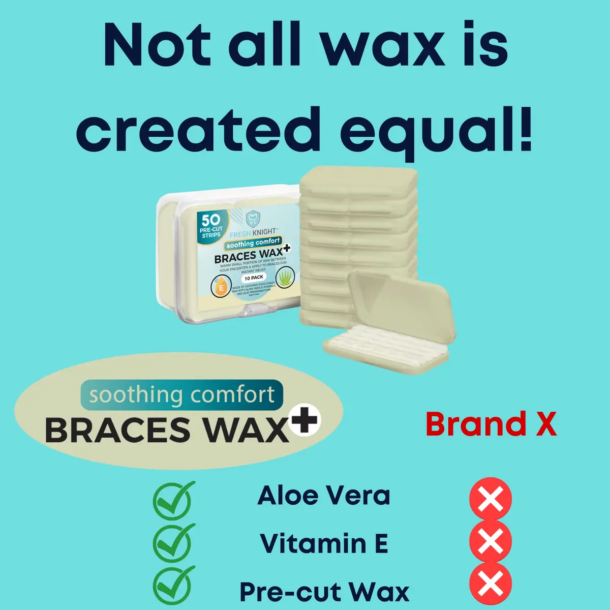 Fresh Knight Braces Wax Aloe Green 50 Strips (10 Cases) | Orthodontic Comfort Wax - view 3