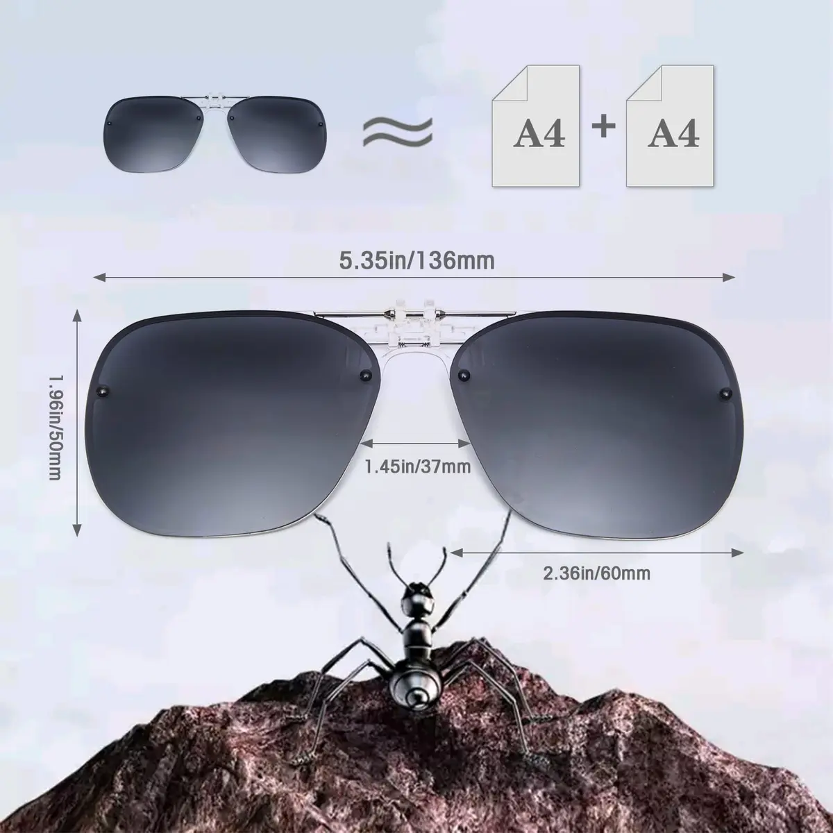 TERAISE Clip On Sunglasses for Prescription Glasses, 2-Pack 60mm (2.36 inches) Polarized UV400 - view 5
