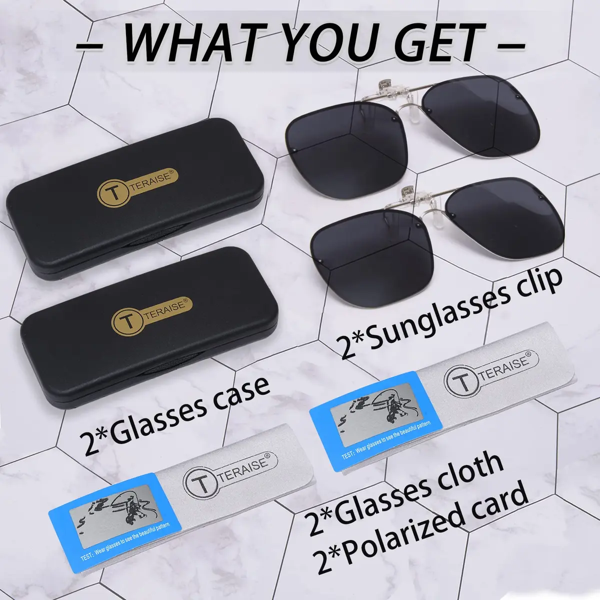 TERAISE Clip On Sunglasses for Prescription Glasses, 2-Pack 60mm (2.36 inches) Polarized UV400 - view 7
