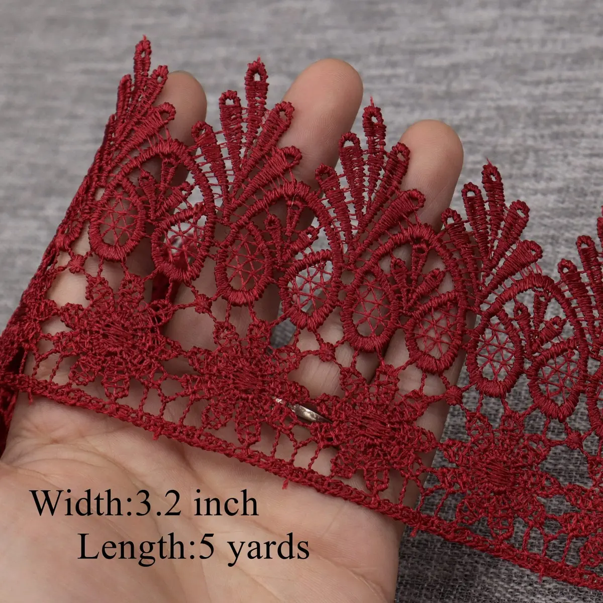 AIETSYEI Burgundy Lace Trim 8.9 cm (3.5 Inch) Wide Venise Lace Ribbon | Embroidered Edge Trim for Sewing DIY Crafts - view 2