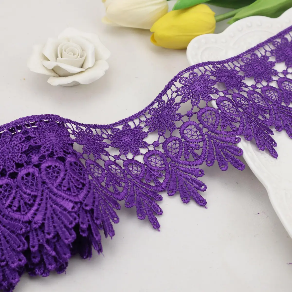 AIETSYEI Purple Lace Trim 3.5 inch (8.89 cm) Wide Venise Lace Ribbon | Floral Embroidered Edge for Sewing & Crafts - main product image