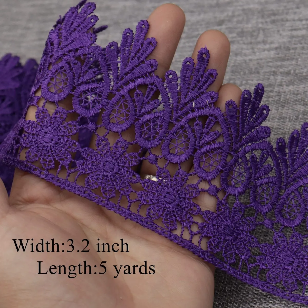 AIETSYEI Purple Lace Trim 3.5 inch (8.89 cm) Wide Venise Lace Ribbon | Floral Embroidered Edge for Sewing & Crafts - view 2