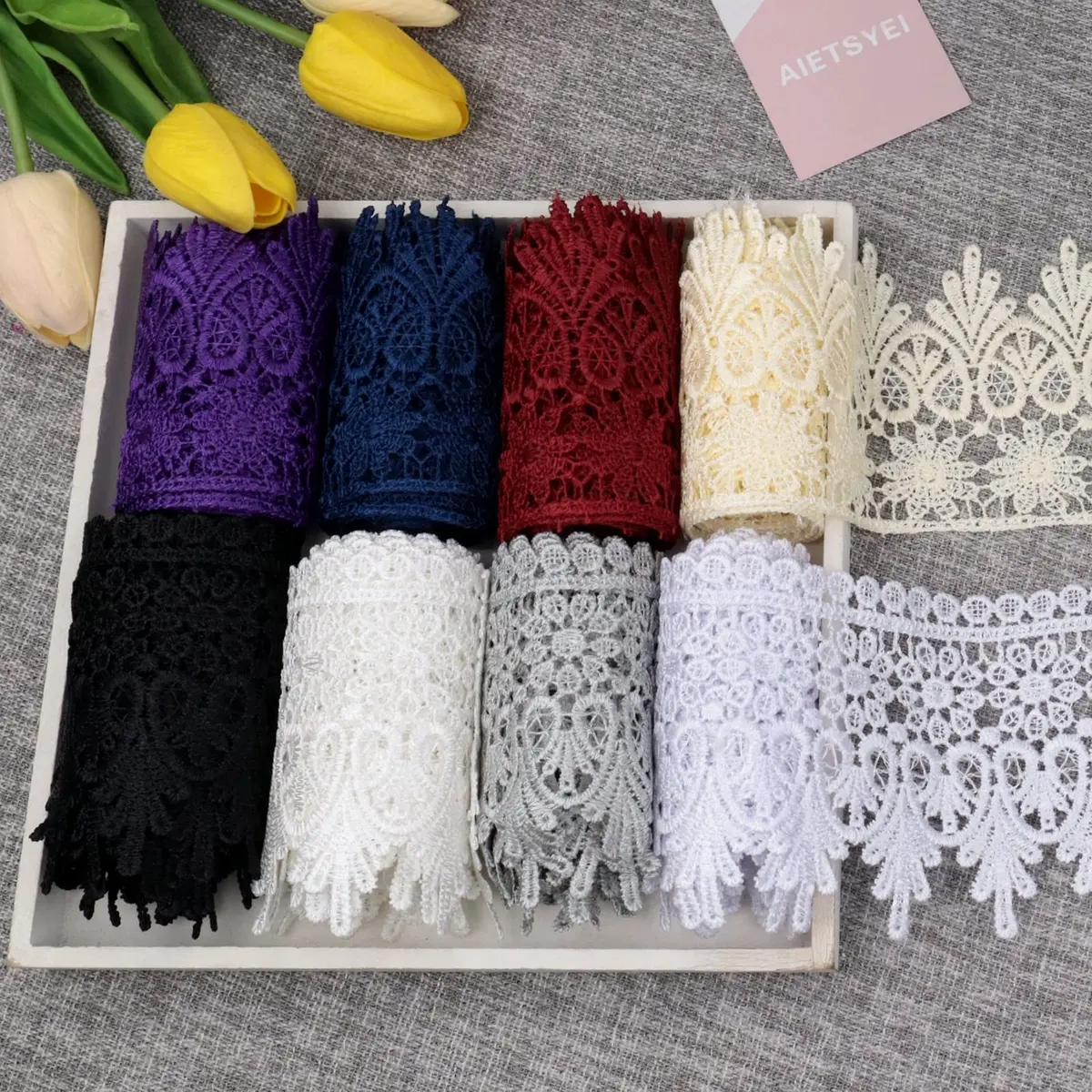 AIETSYEI Purple Lace Trim 3.5 inch (8.89 cm) Wide Venise Lace Ribbon | Floral Embroidered Edge for Sewing & Crafts - view 3