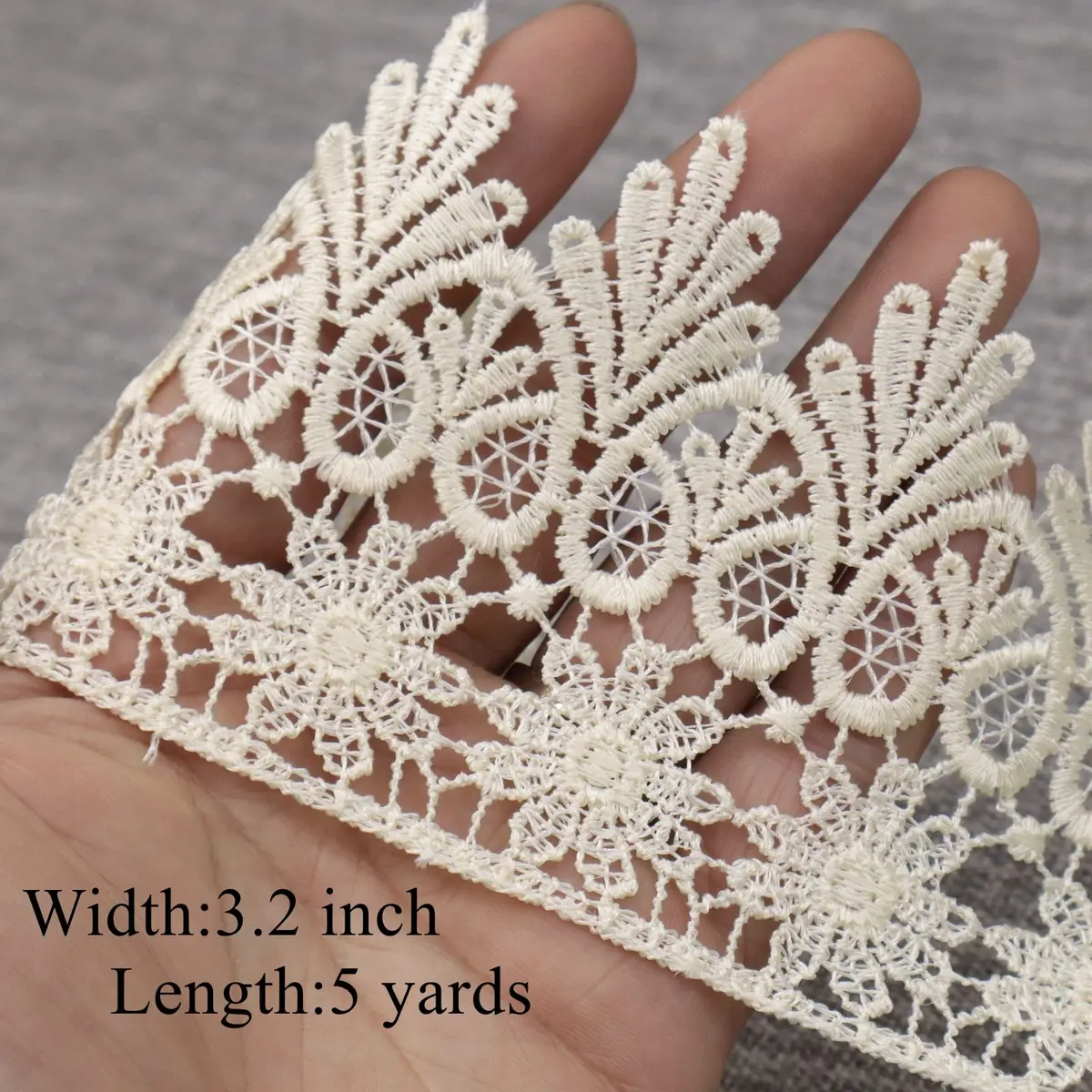 AIETSYEI Beige Lace Trim 9cm (3.5 Inch) Wide Venise Lace Ribbon | 5 Yards for Sewing & Crafts - view 2
