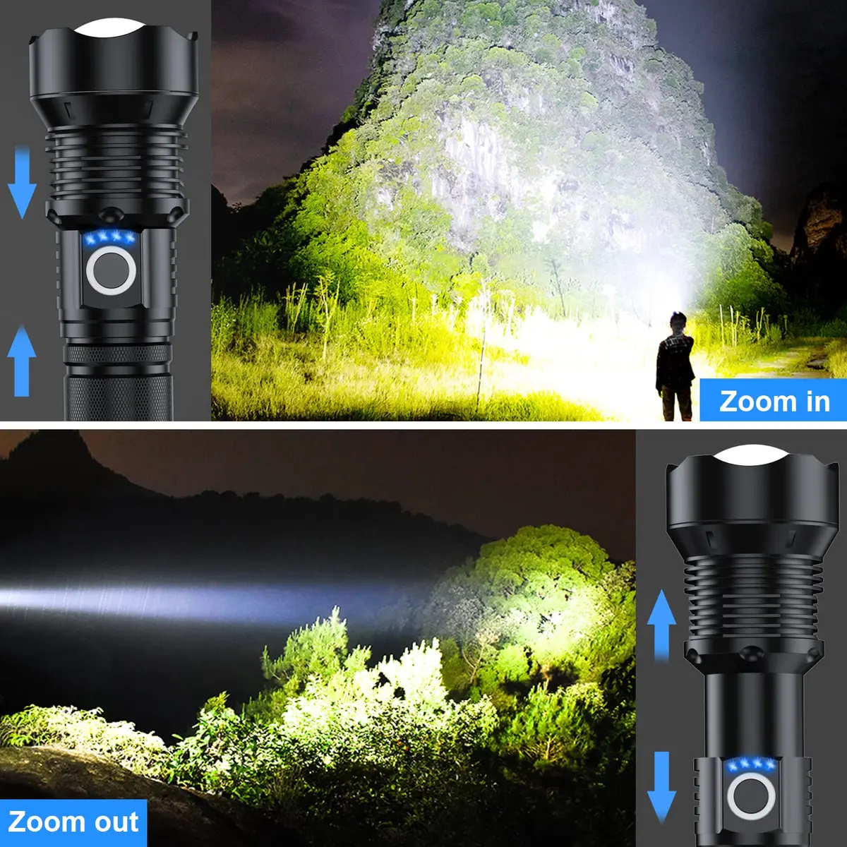 MILAOSHU Rechargeable Flashlights 2 Pack | 90000 Lumens, IPX7 Waterproof, 12H Long Life, 5 Modes, Aluminum Shell - view 3
