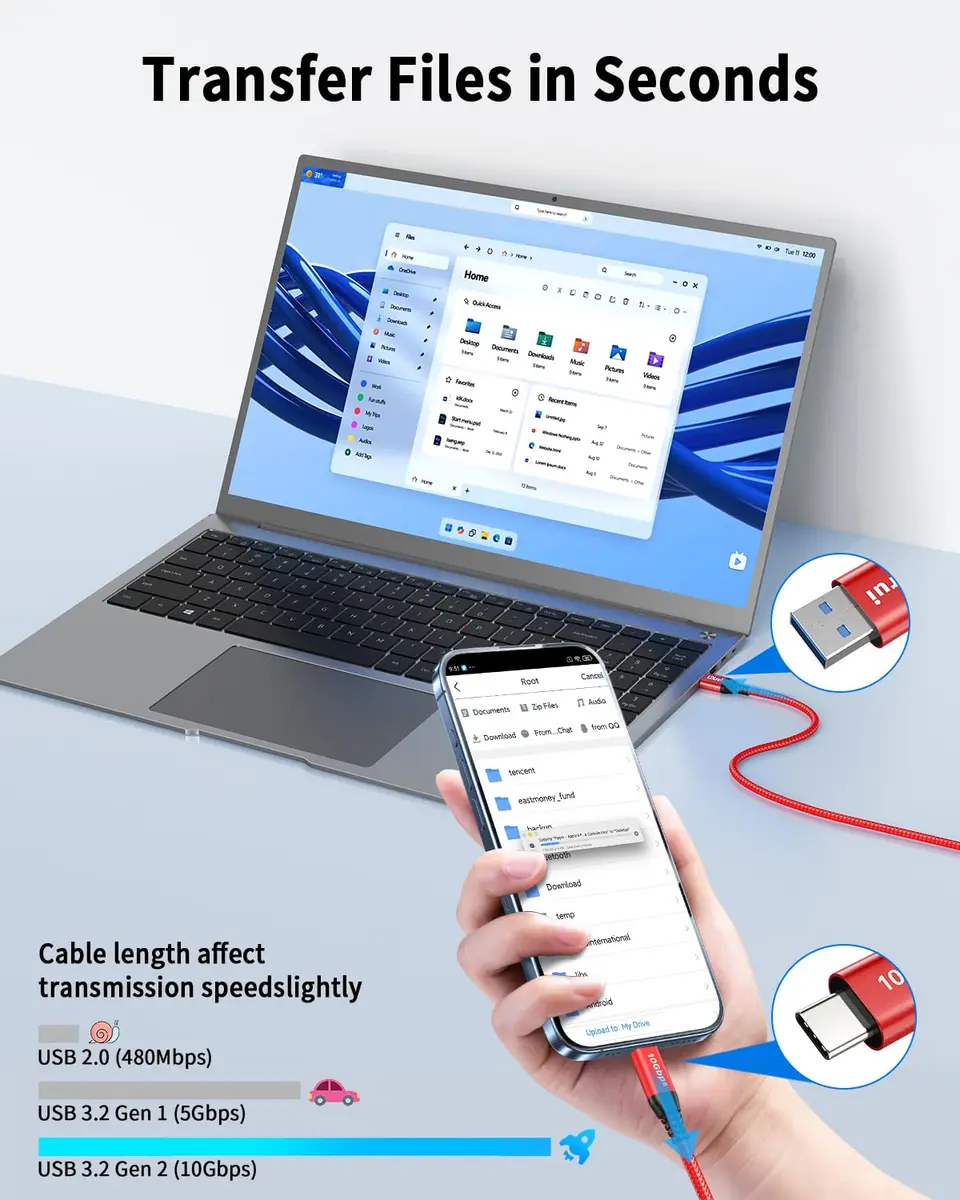 LDLrui USB C Data Cable 10ft | 10Gbps Transfer & 65W Fast Charging, Braided - view 2