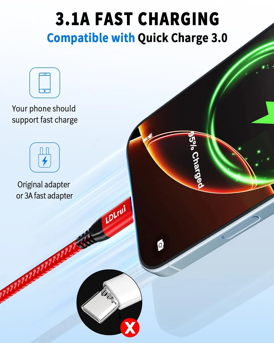 LDLrui USB C Data Cable 10ft | 10Gbps Transfer & 65W Fast Charging, Braided - view 3