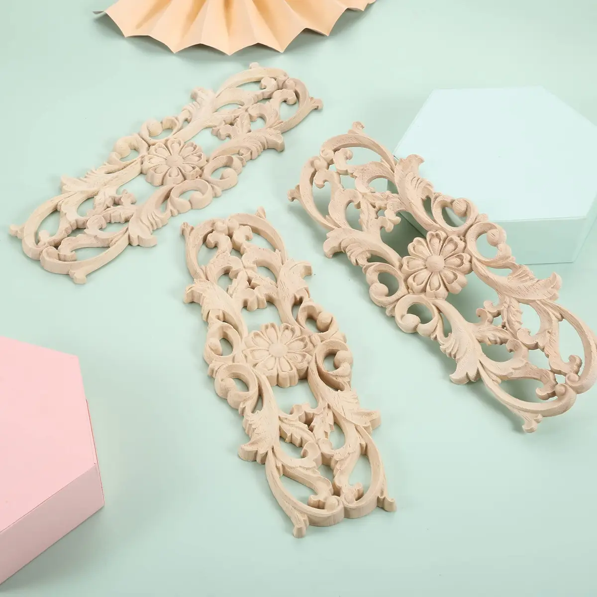 MUXSAM Wood Carved Appliques 22x8 cm (8.7"x3.2") | French Country Style Decorative Onlays - view 6