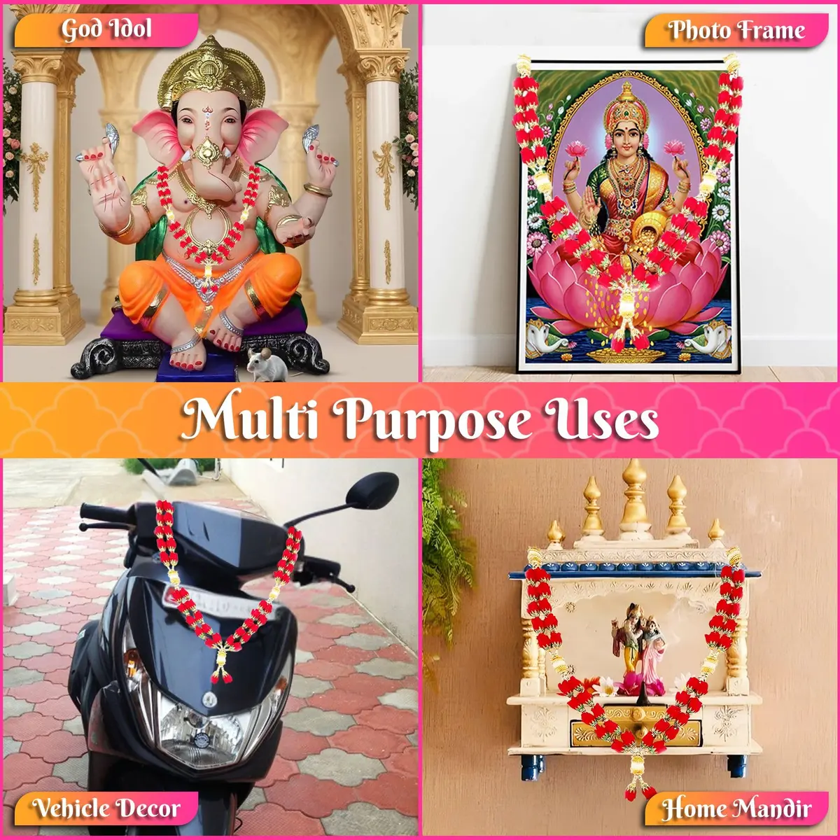 Bhakti Lehar 22 Inch Velvet Rose Garland for Photo Frame & Idol | Handmade Red Mala (24 Inch, Double Layer) - view 6