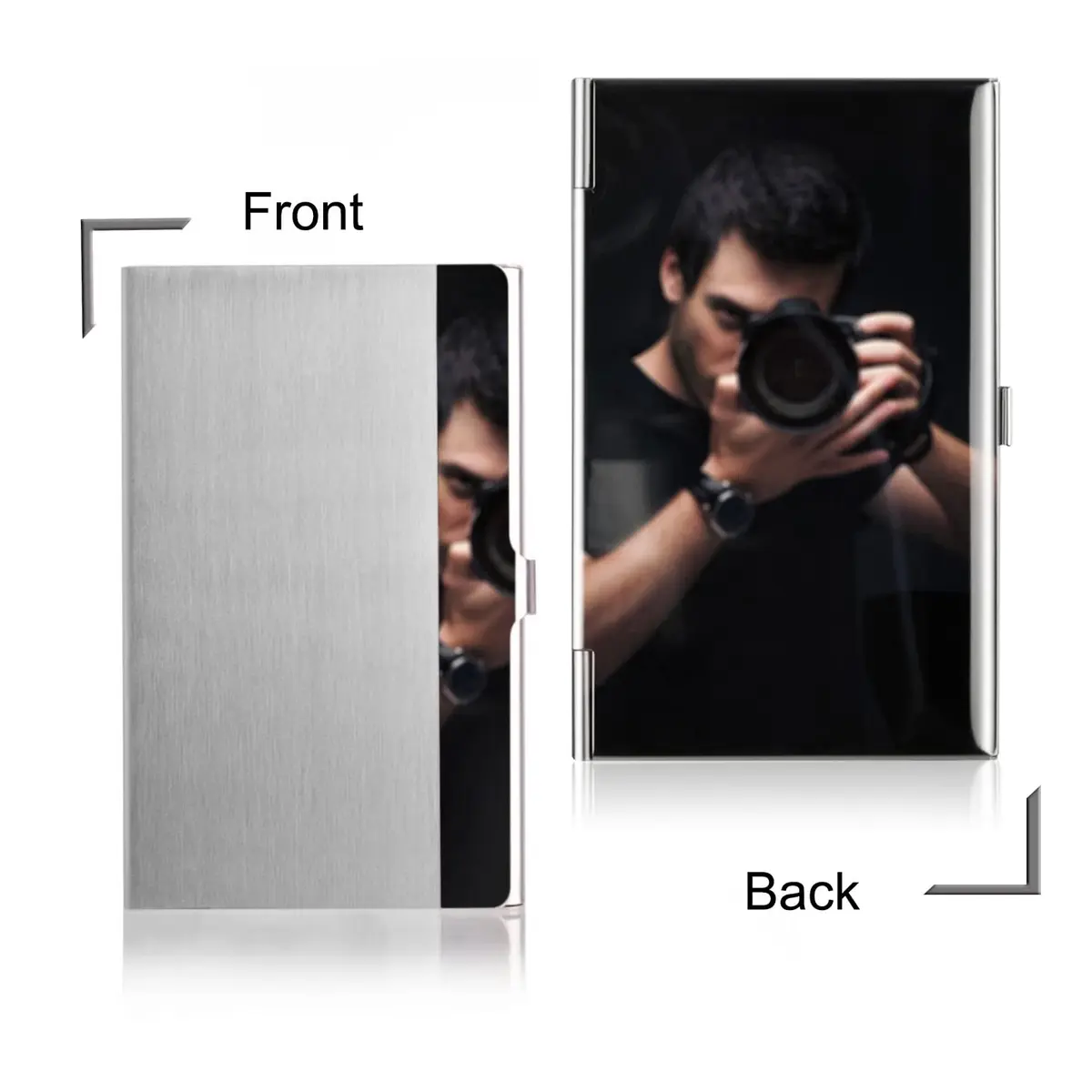 DMFLY Business Card Holder, Slim Metal Card Case for Men & Women, Stainless Steel, 3.7 x 2.3 x 0.3 Inch | Buckle Style Shut - view 4