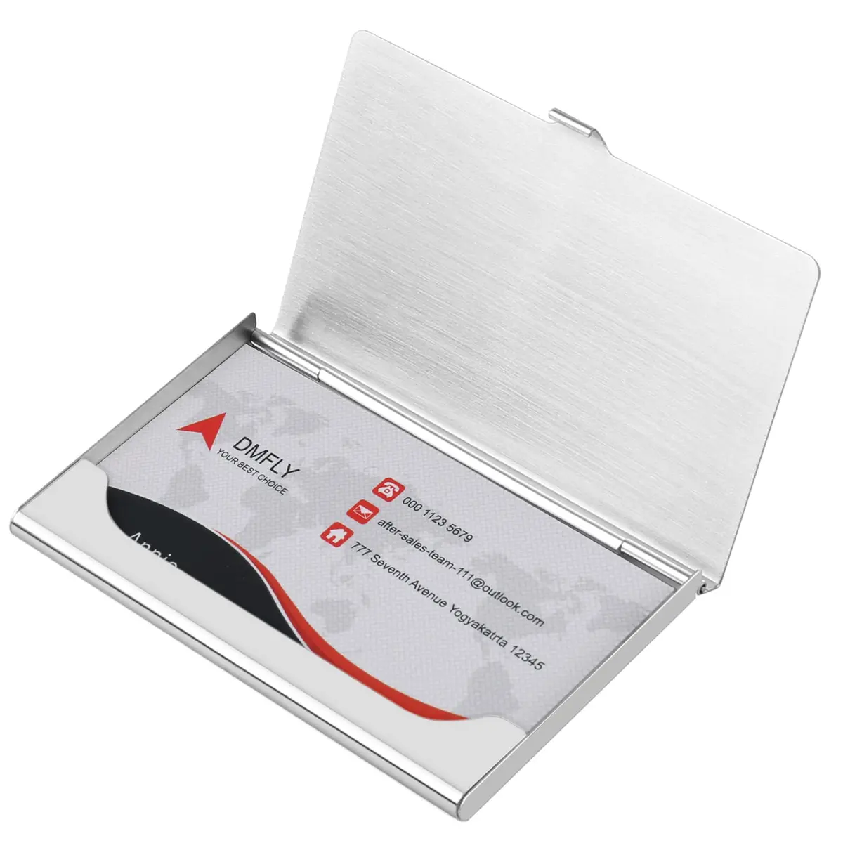 DMFLY Business Card Holder, Slim Metal Card Case for Men & Women, Stainless Steel, 3.7 x 2.3 x 0.3 Inch | Buckle Style Shut - view 2