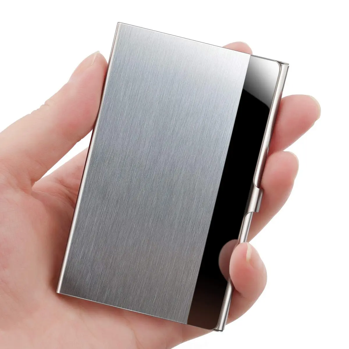 DMFLY Business Card Holder, Slim Metal Card Case for Men & Women, Stainless Steel, 3.7 x 2.3 x 0.3 Inch | Buckle Style Shut - view 3