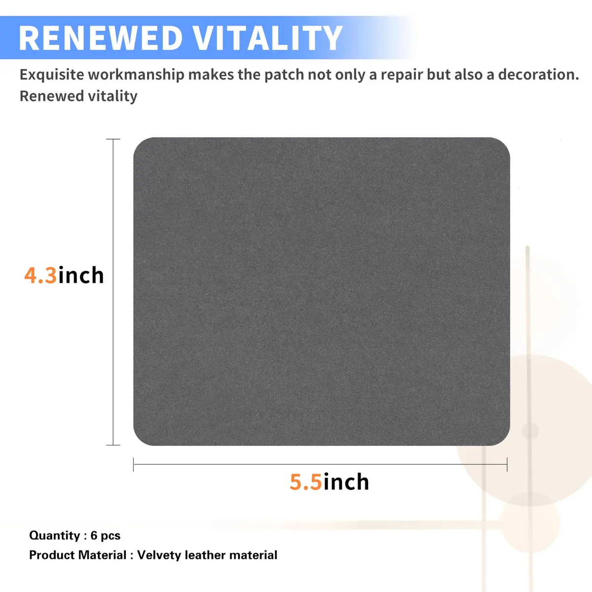 Azobur Self-Adhesive Fabric Repair Patch, 6 Piece Microfiber Patches, Quick Fix for Sofa & Upholstery, Gray (4.3"x 5.5") - view 2
