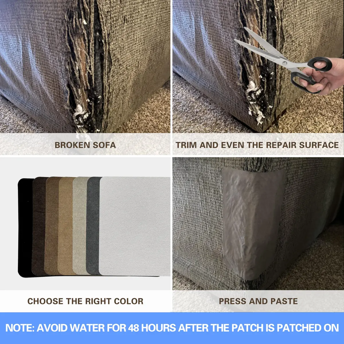 Azobur Self-Adhesive Fabric Repair Patch 6 pcs | Microfiber Suede for Sofa & Furniture - view 5