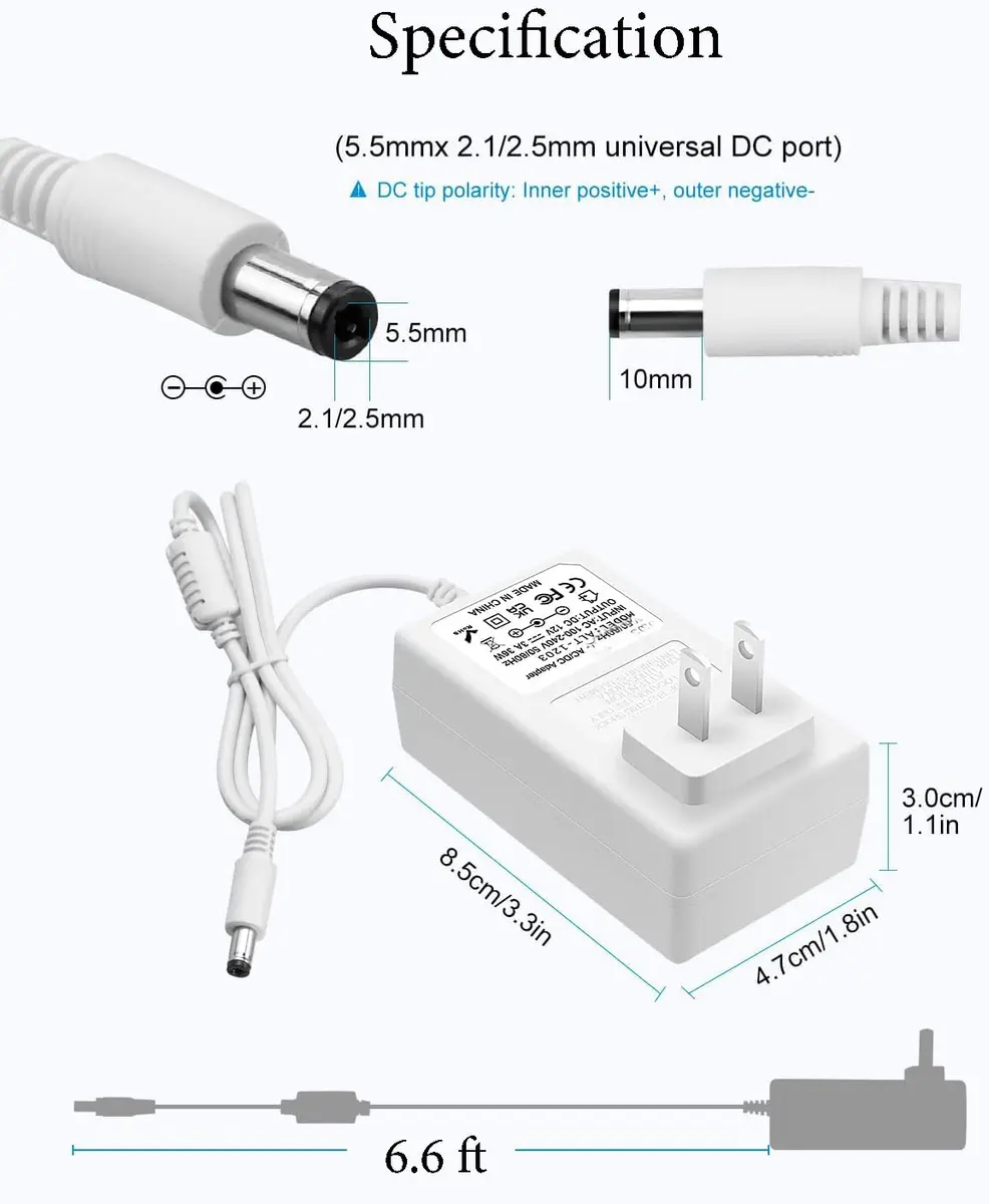 PDEEY 12V 3A AC Adapter Charger 2.0m (6.6 ft) | Replacement Power Cord for 4moms Mamaroo 2/4 & RockaRoo Baby Swing - view 3