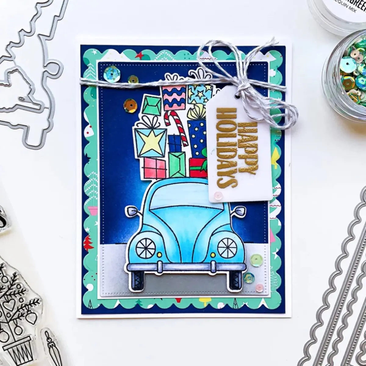 hinana Rectangle Frame Metal Die Cuts Set 13.8x10.5cm (5.43x4.13in) | Scallops Stitched Nesting Tag Background Cutting Dies for DIY Scrapbooking Album Decorative Embossing Paper Card Making - view 3