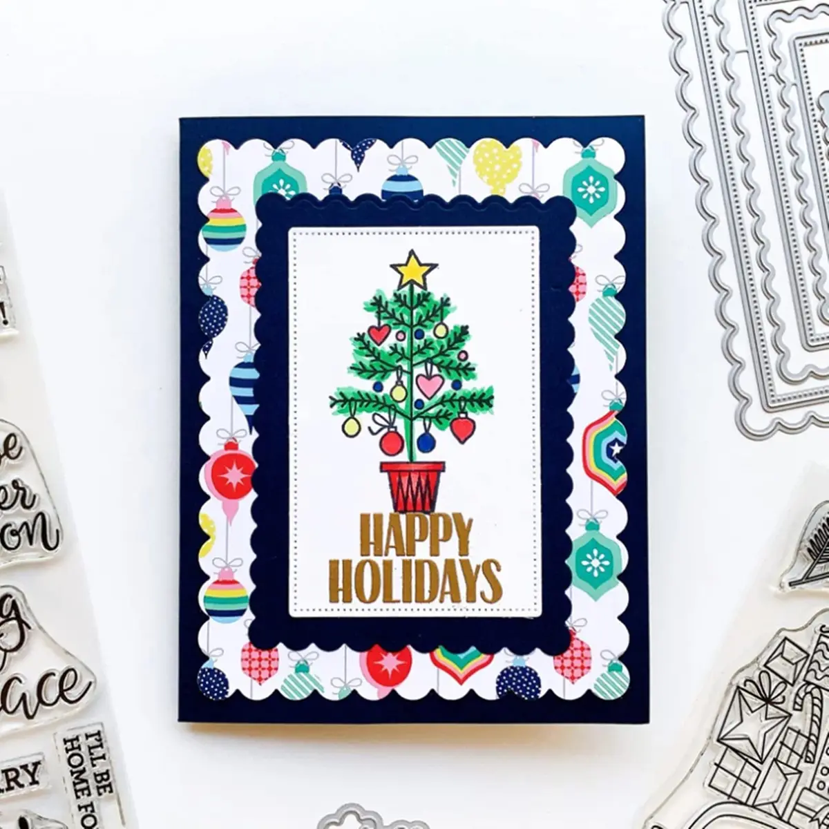 hinana Rectangle Frame Metal Die Cuts Set 13.8x10.5cm (5.43x4.13in) | Scallops Stitched Nesting Tag Background Cutting Dies for DIY Scrapbooking Album Decorative Embossing Paper Card Making - view 4