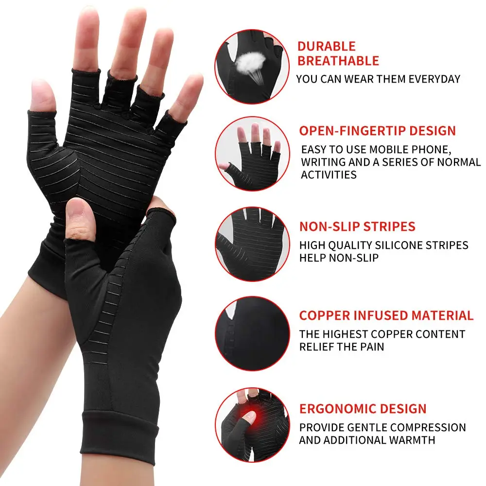 Waxden Copper Compression Arthritis Gloves, Fingerless Support for Hands & Fingers, Pain Relief & Healing, Unisex, 1 Pair - view 2