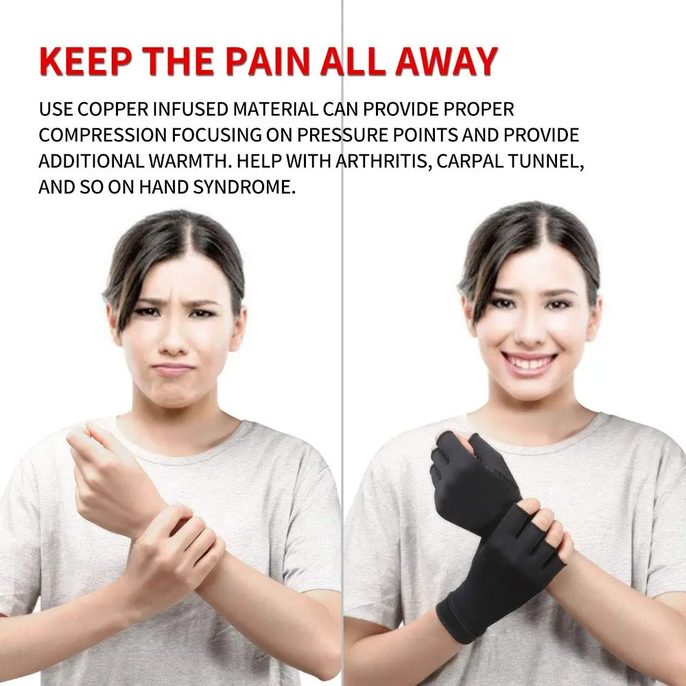Waxden Copper Compression Arthritis Gloves, Fingerless Support for Hands & Fingers, Pain Relief & Healing, Unisex, 1 Pair - view 3