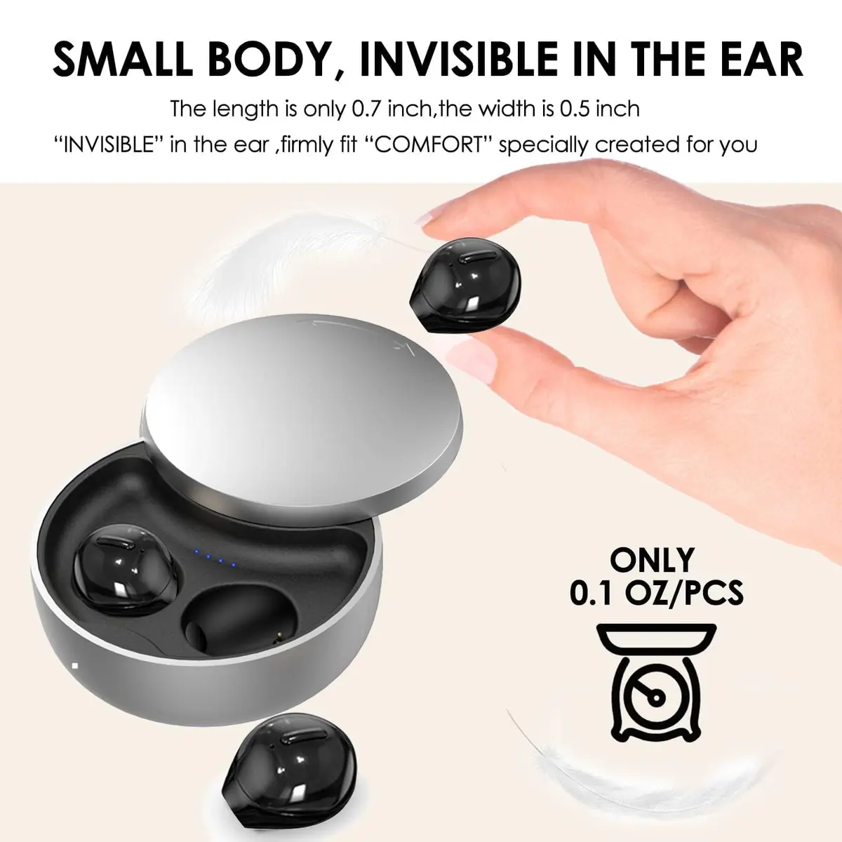 Xmenha Invisible Wireless Earbuds Bluetooth in-Ear Mini Discreet Tiny Earpiece with Charging Case for Small Ears, 6 Hours Playtime - view 2
