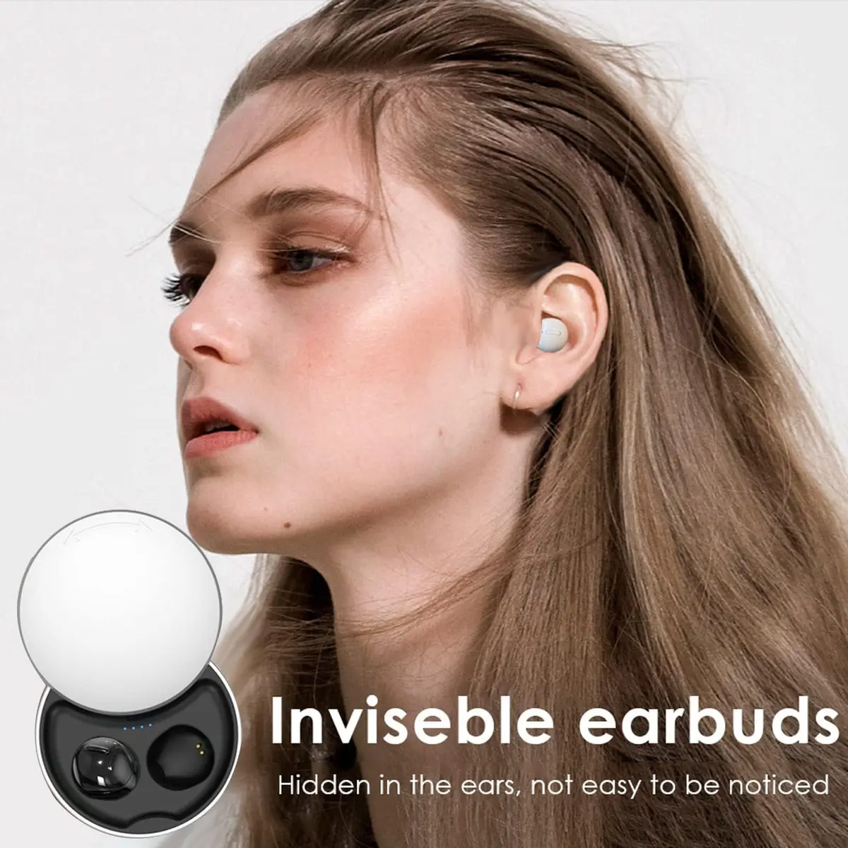 Xmenha Invisible Wireless Earbuds Bluetooth in-Ear Mini Discreet Tiny Earpiece with Charging Case for Small Ears, 6 Hours Playtime - view 4