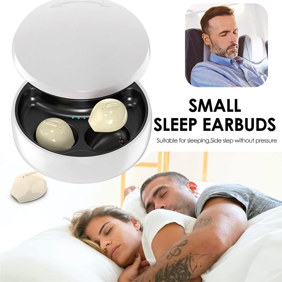 Xmenha Invisible Wireless Earbuds Bluetooth 5.0 Mini Discreet Tiny Earpiece with Charging Case for Small Ears & Sleeping - Yellow - view 6