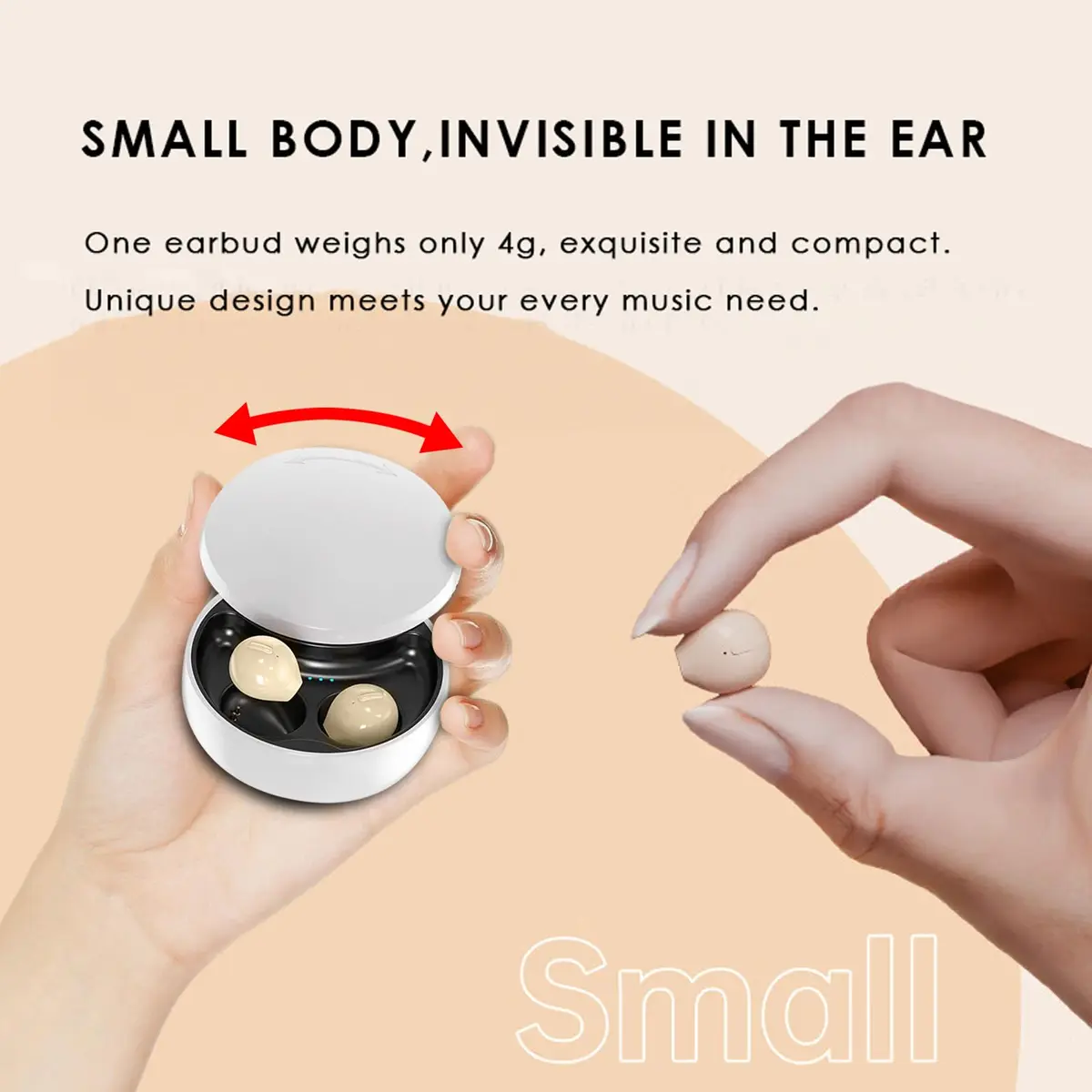Xmenha Invisible Wireless Earbuds Bluetooth 5.0 Mini Discreet Tiny Earpiece with Charging Case for Small Ears & Sleeping - Yellow - view 3
