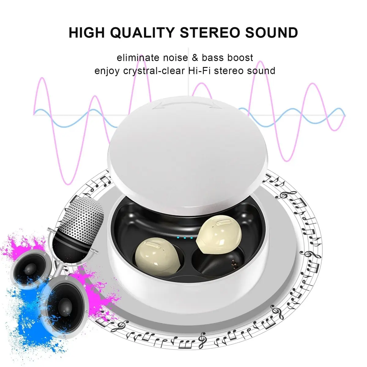 Xmenha Invisible Wireless Earbuds Bluetooth 5.0 Mini Discreet Tiny Earpiece with Charging Case for Small Ears & Sleeping - Yellow - view 4