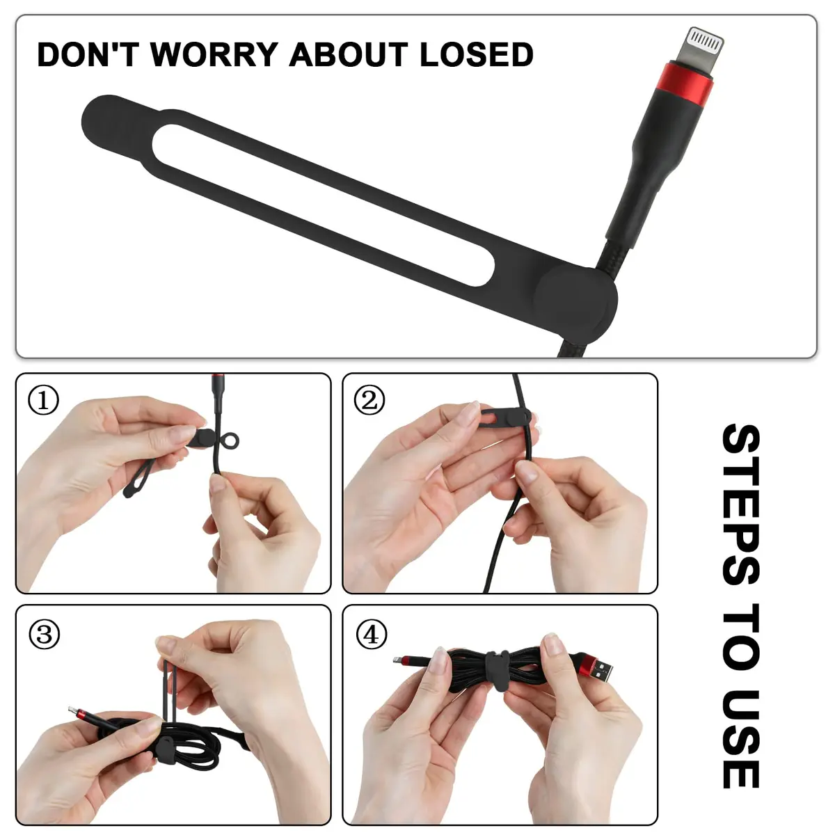 Nearockle Silicone Cable Ties, 16 Pcs, Black | Reusable, Elastic & Multifunctional Cable Organizer - view 3