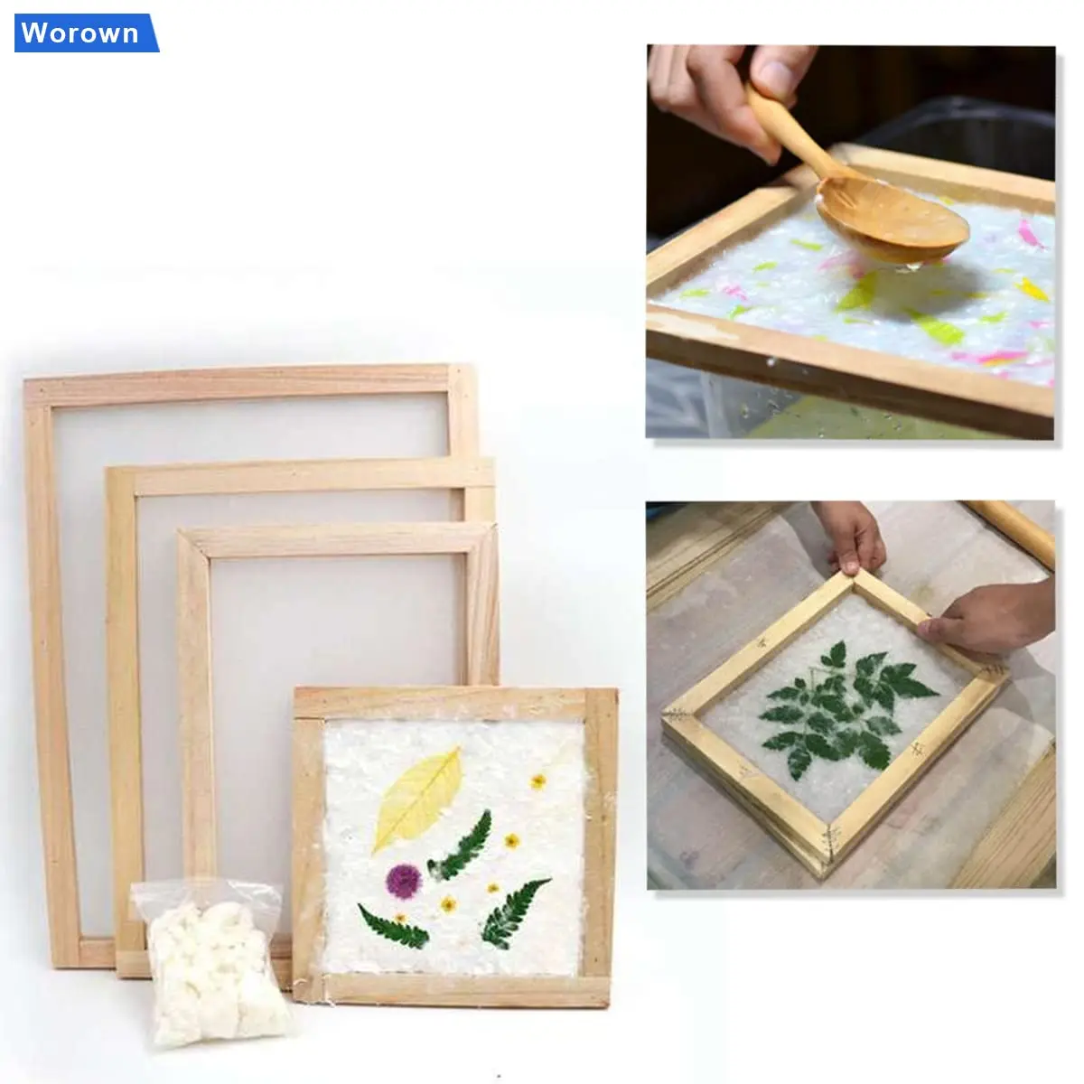 Worown 5 Sizes Wooden Paper Making Frames | DIY Eco-Friendly Craft Kit for Handmade Paper - view 4
