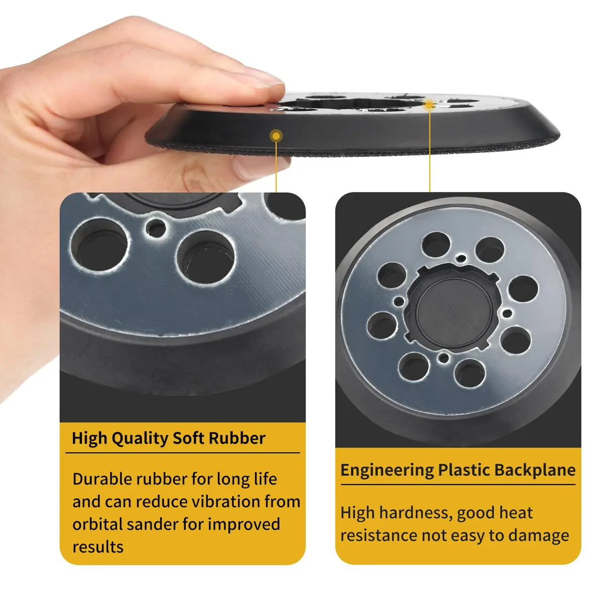 Gnellkoor 5 Inch Orbital Sander Pad Replacement for DeWalt DWE64233 & N329079 | Durable Engineering Plastic & Soft Rubber Construction - view 5