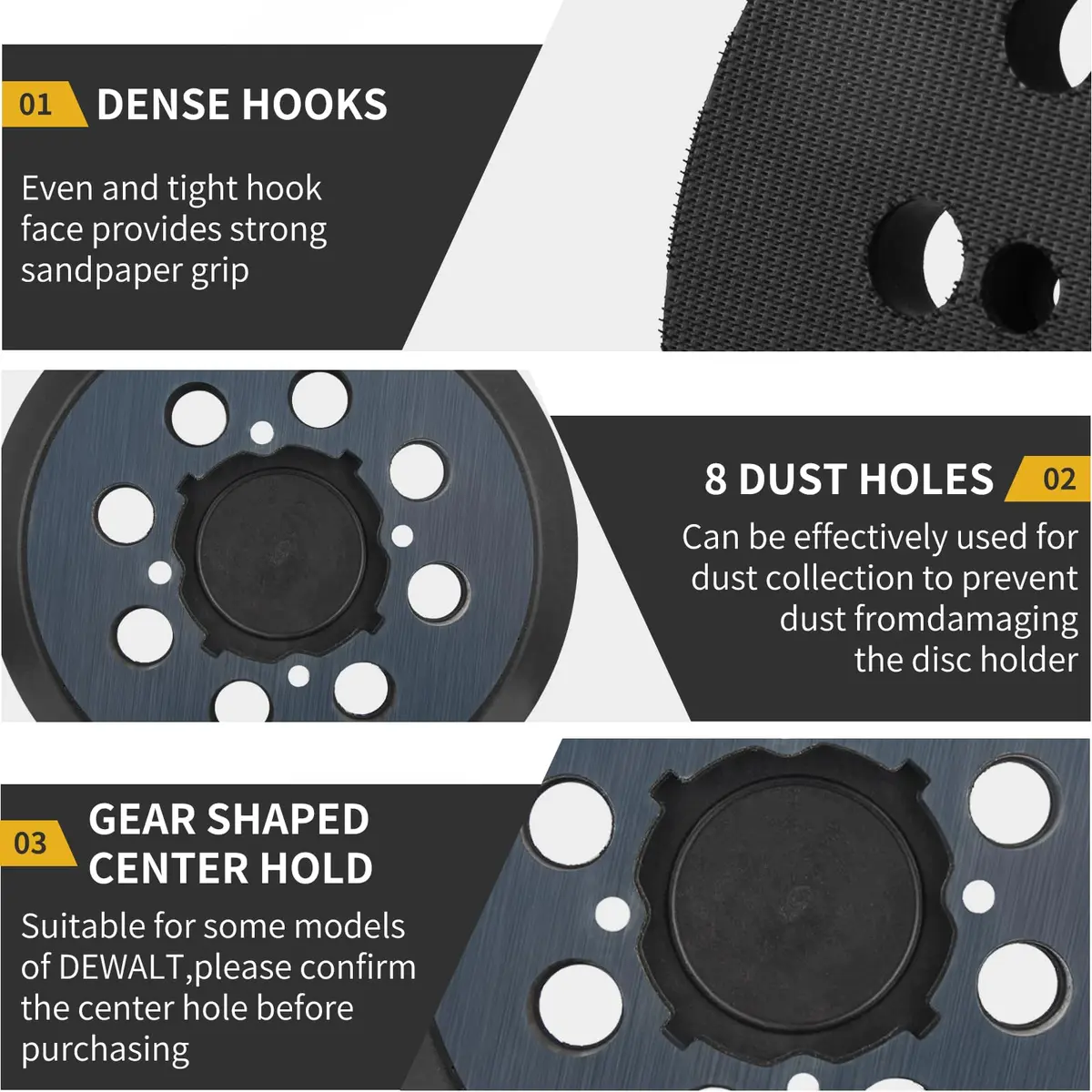 Gnellkoor 5 Inch Orbital Sander Pad Replacement for DeWalt DWE64233 & N329079 | Durable Engineering Plastic & Soft Rubber Construction - view 6