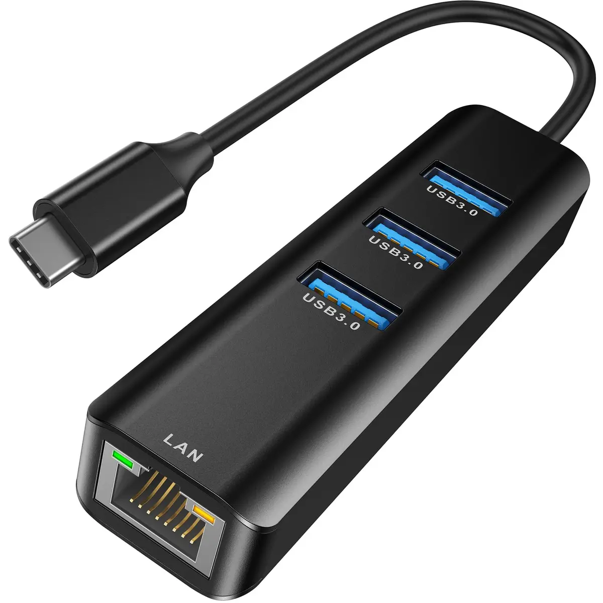 ABLEWE 4-in-1 USB C to Gigabit Ethernet Adapter with 3 USB 3.0 Ports Black | Multiport Hub for USB-C Devices - main product image