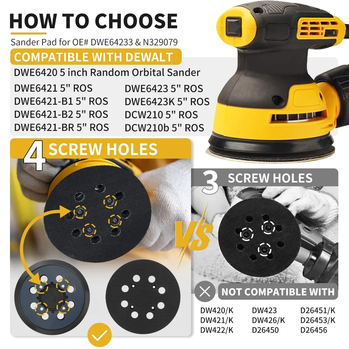 Gnellkoor 5 Inch Orbital Sander Pad Replacement 2 Pack | Compatible with DeWalt DWE64233 & N329079 - view 2
