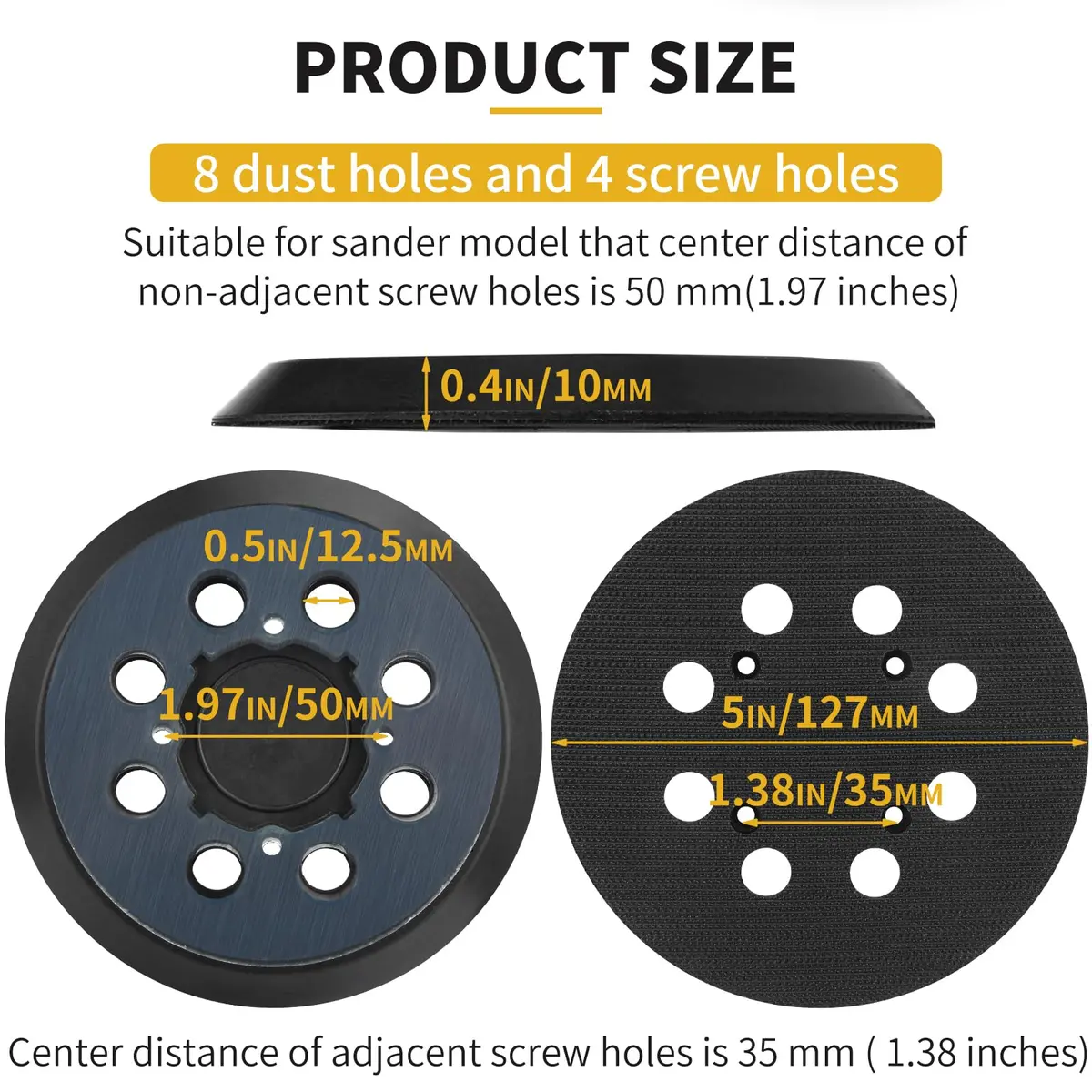 Gnellkoor 5 Inch Orbital Sander Pad Replacement 2 Pack | Compatible with DeWalt DWE64233 & N329079 - view 3