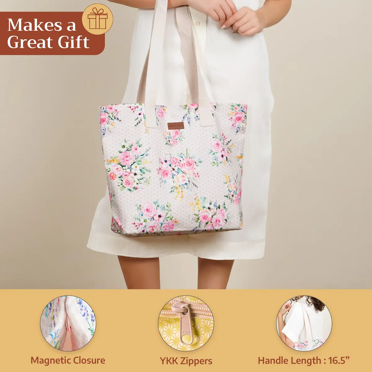 Maison d' Hermine Sweet Rose Lavender Cotton Canvas Tote Bag 45cm (17.7") | Reusable Shoulder Grocery Bag - view 5