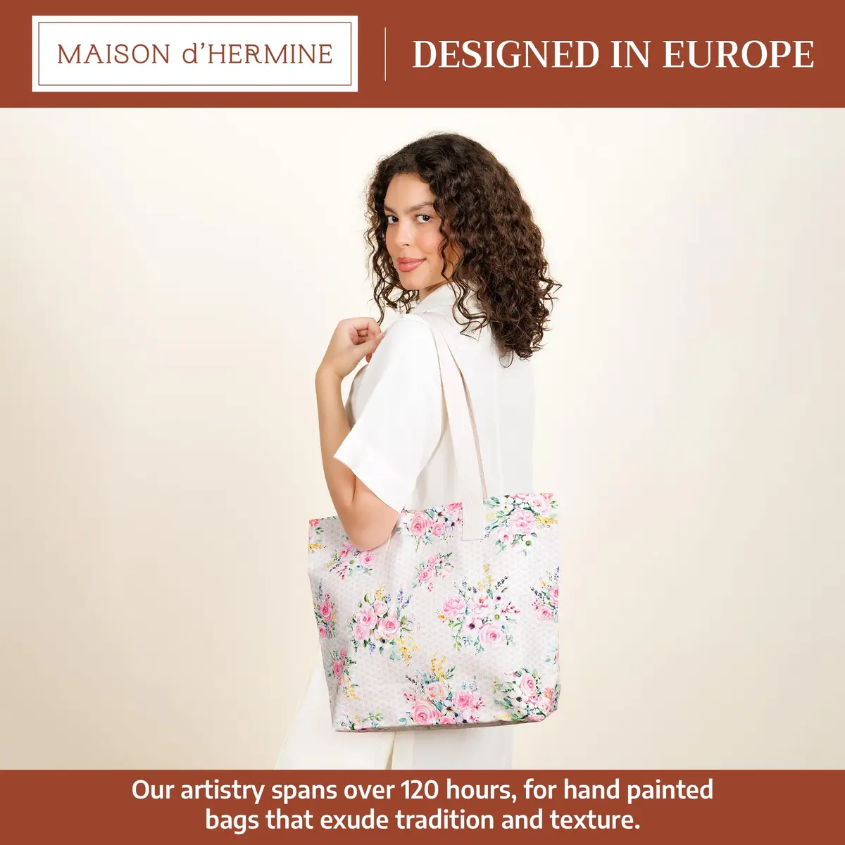 Maison d' Hermine Sweet Rose Lavender Cotton Canvas Tote Bag 45cm (17.7") | Reusable Shoulder Grocery Bag - view 2