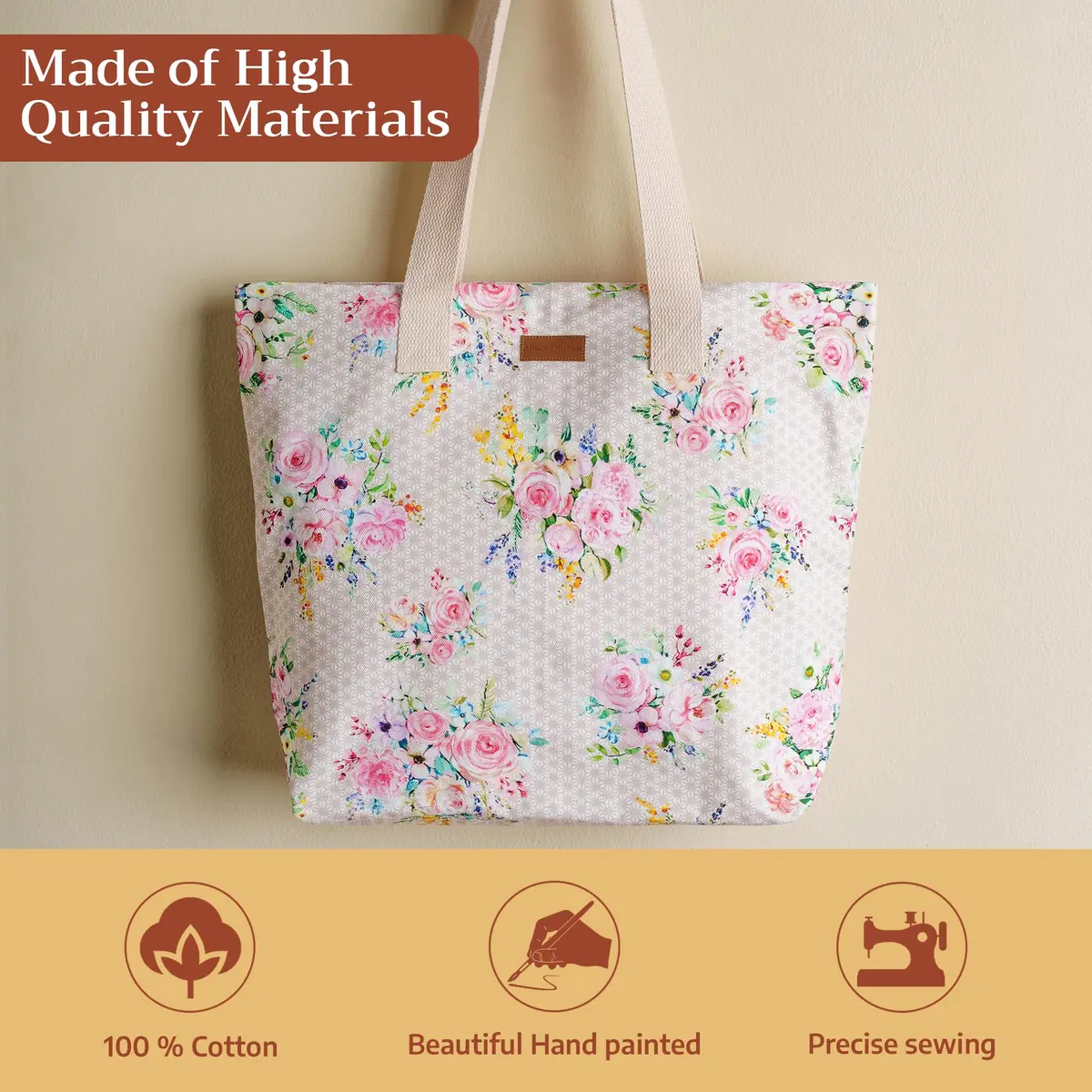 Maison d' Hermine Sweet Rose Lavender Cotton Canvas Tote Bag 45cm (17.7") | Reusable Shoulder Grocery Bag - view 3