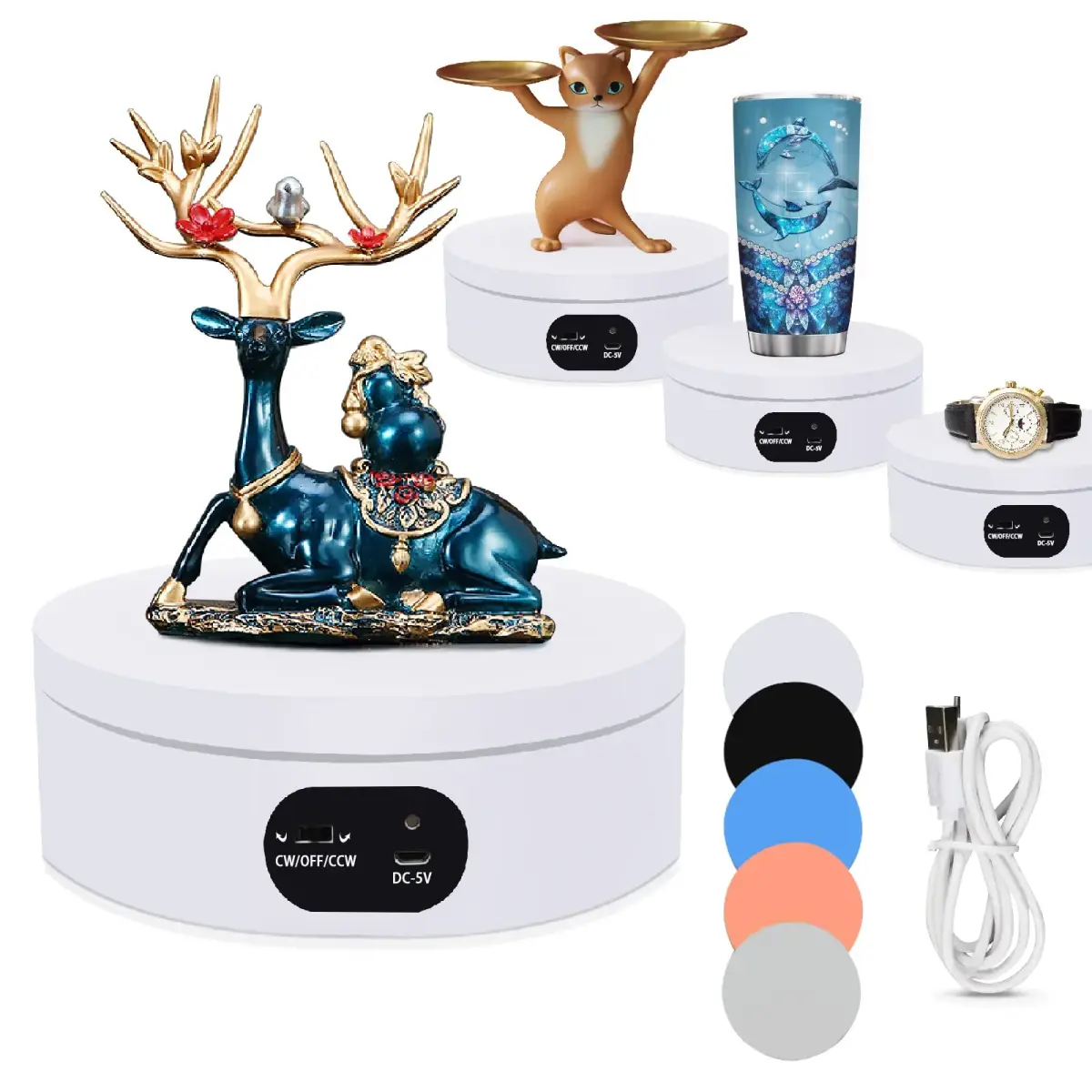 YVV Electric Rotating Display Stand 16cm (6.3in) | Mute 360° Automatic Turntable for Product Photography & Crafts - main product image