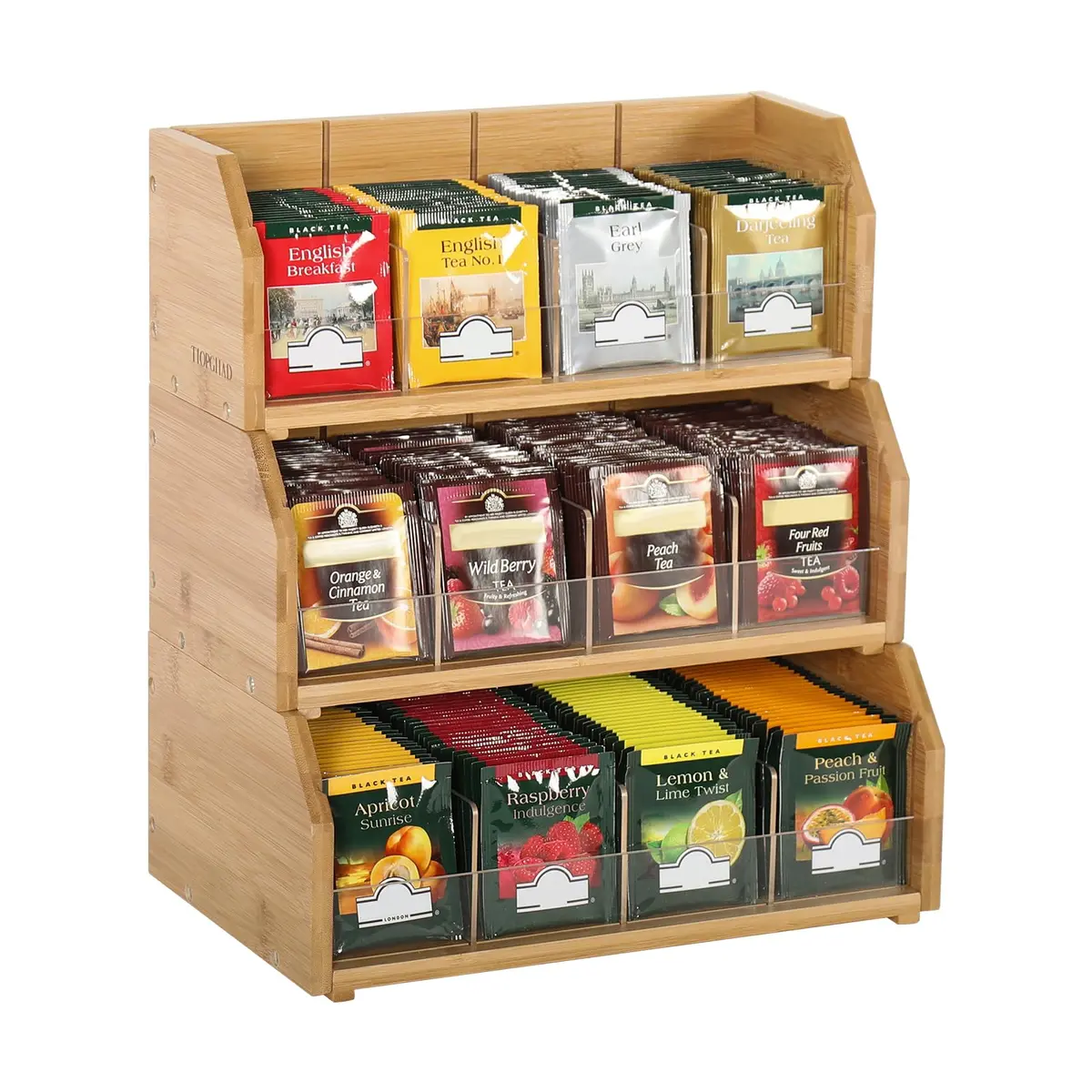 TIOPGHAD 3-Layer Stackable Bamboo Tea Bag Organizer Storage Holder, Natural | Space-Saving & Adjustable - main product image