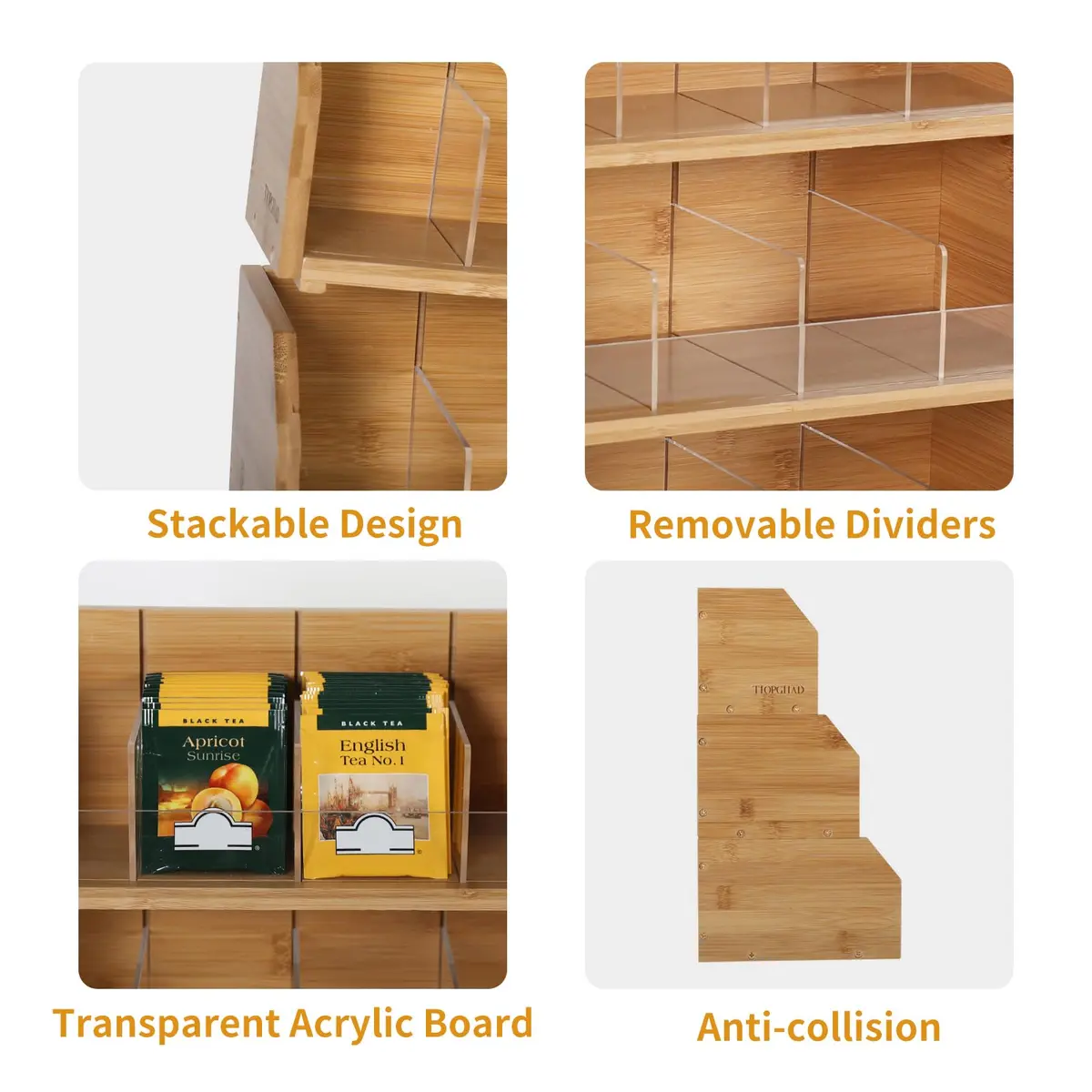 TIOPGHAD 3-Layer Stackable Bamboo Tea Bag Organizer Storage Holder, Natural | Space-Saving & Adjustable - view 5