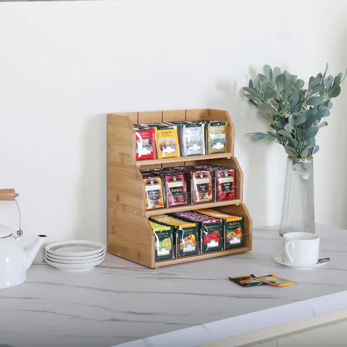TIOPGHAD 3-Layer Stackable Bamboo Tea Bag Organizer Storage Holder, Natural | Space-Saving & Adjustable - view 6