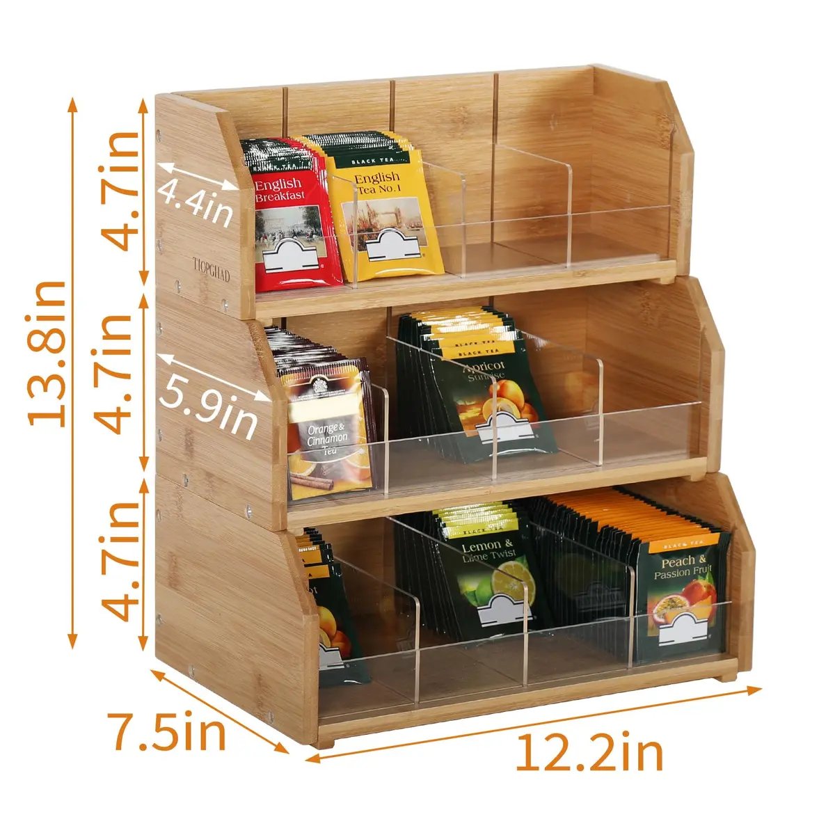 TIOPGHAD 3-Layer Stackable Bamboo Tea Bag Organizer Storage Holder, Natural | Space-Saving & Adjustable - view 2